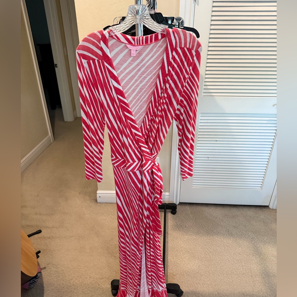 Lilly Pulitzer Vibrant Orange and White Maxi Wrap Dress